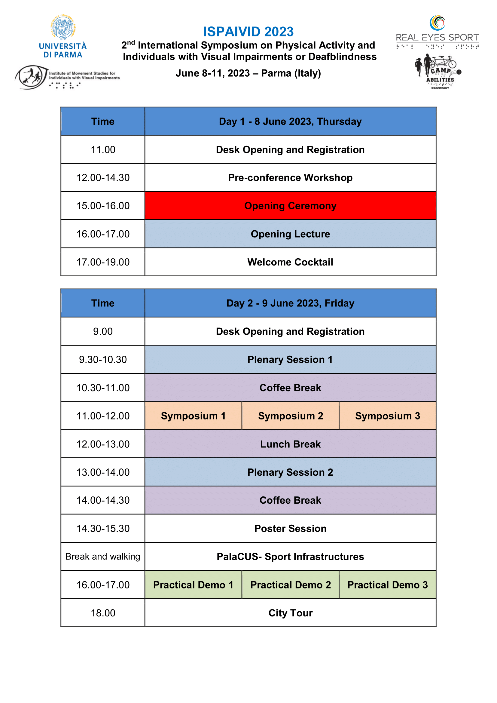 1st and 2nd day of tentative program